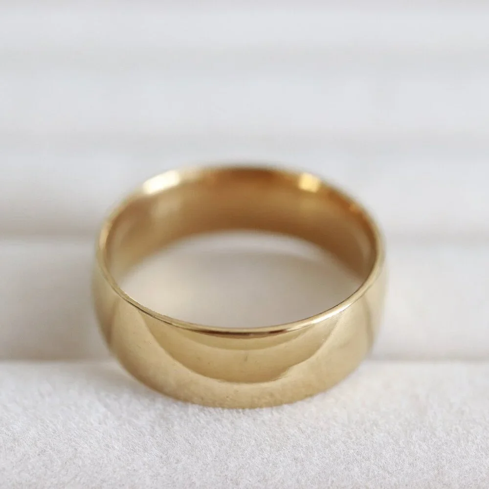 GD6 8mm Men/Women Round Edge 18K Gold Plated Wedding Band Ring Stainless Steel